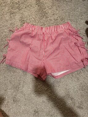 Striped Red Tie-Side Women’s Shorts